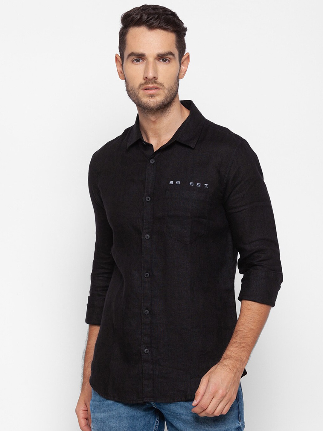 

SPYKAR Men Black Slim Fit Casual Cotton Shirt