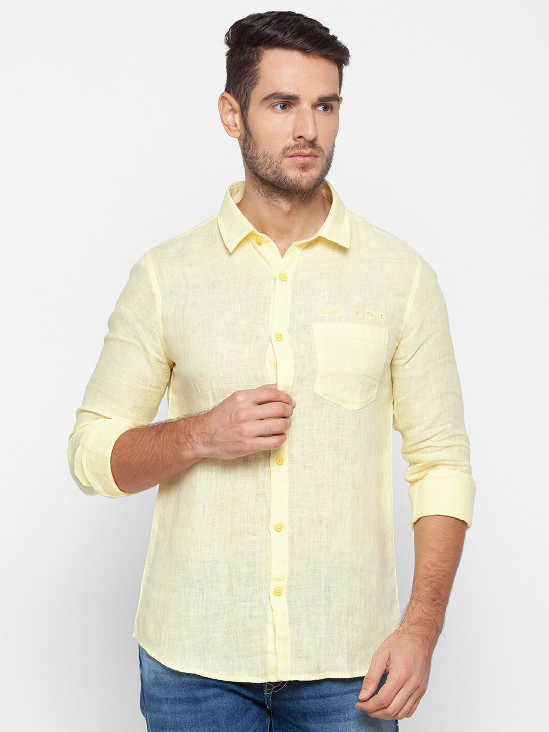 

SPYKAR Men Yellow Slim Fit Casual Cotton Shirt