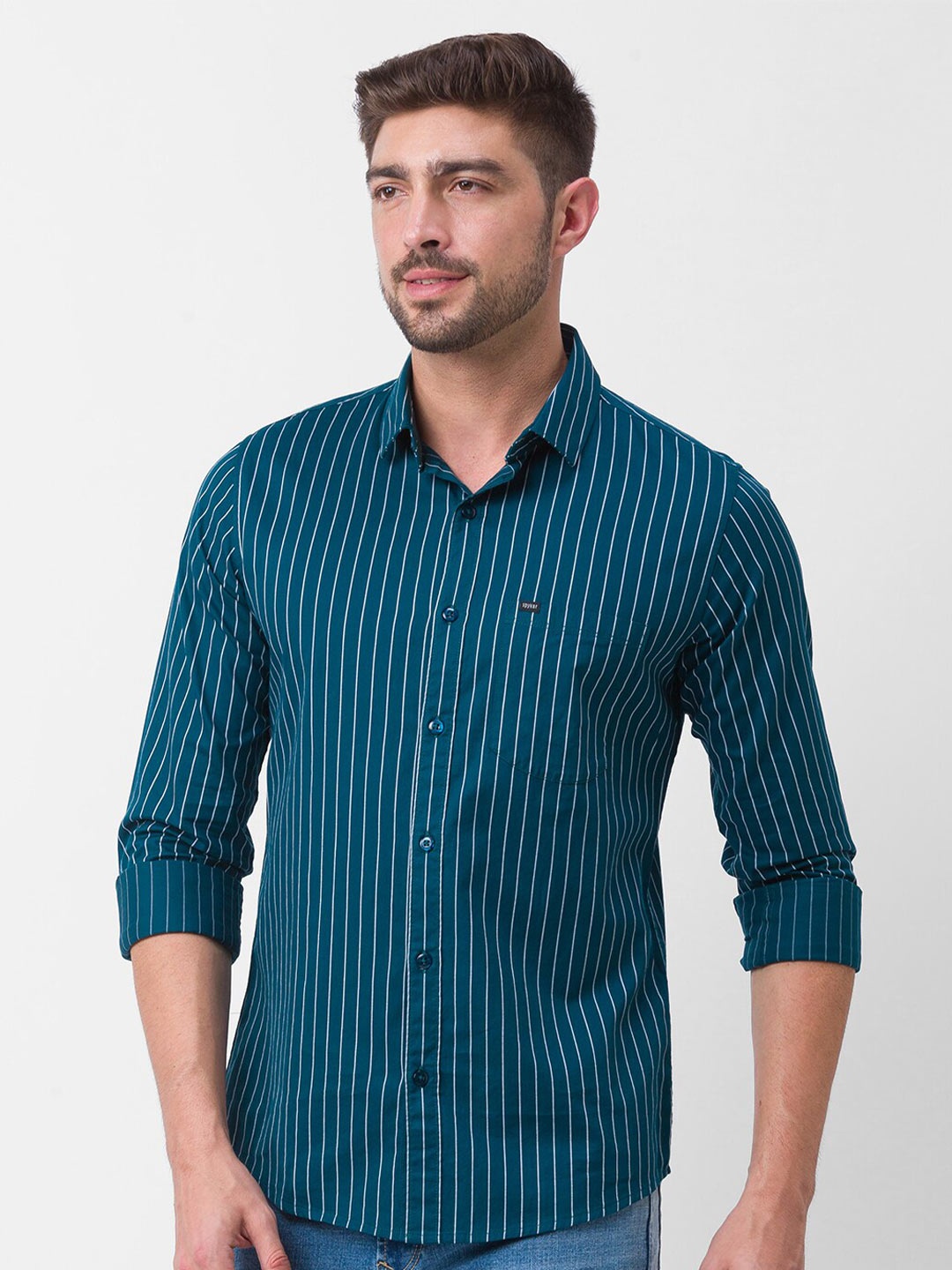 

SPYKAR Men Green Striped Casual Shirt