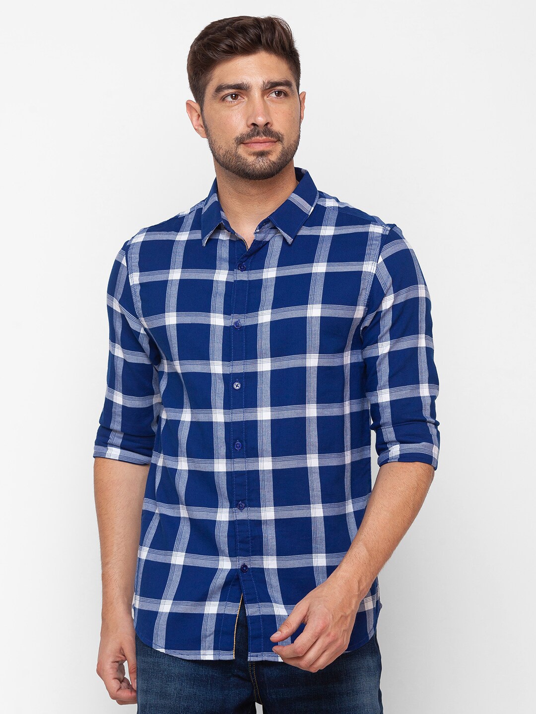 

SPYKAR Men Blue Slim Fit Checked Casual Shirt