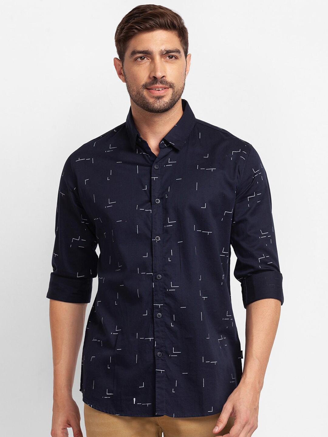 

SPYKAR Men Navy Blue Printed Casual Shirt
