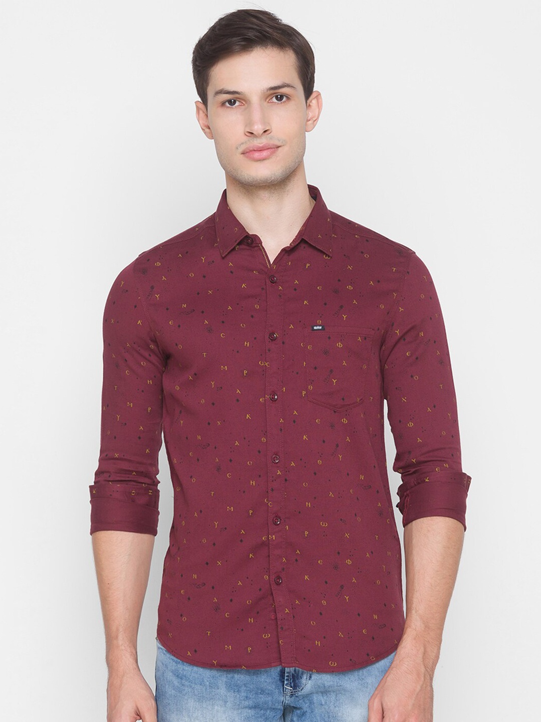 

SPYKAR Men Red Slim Fit Printed Casual Shirt