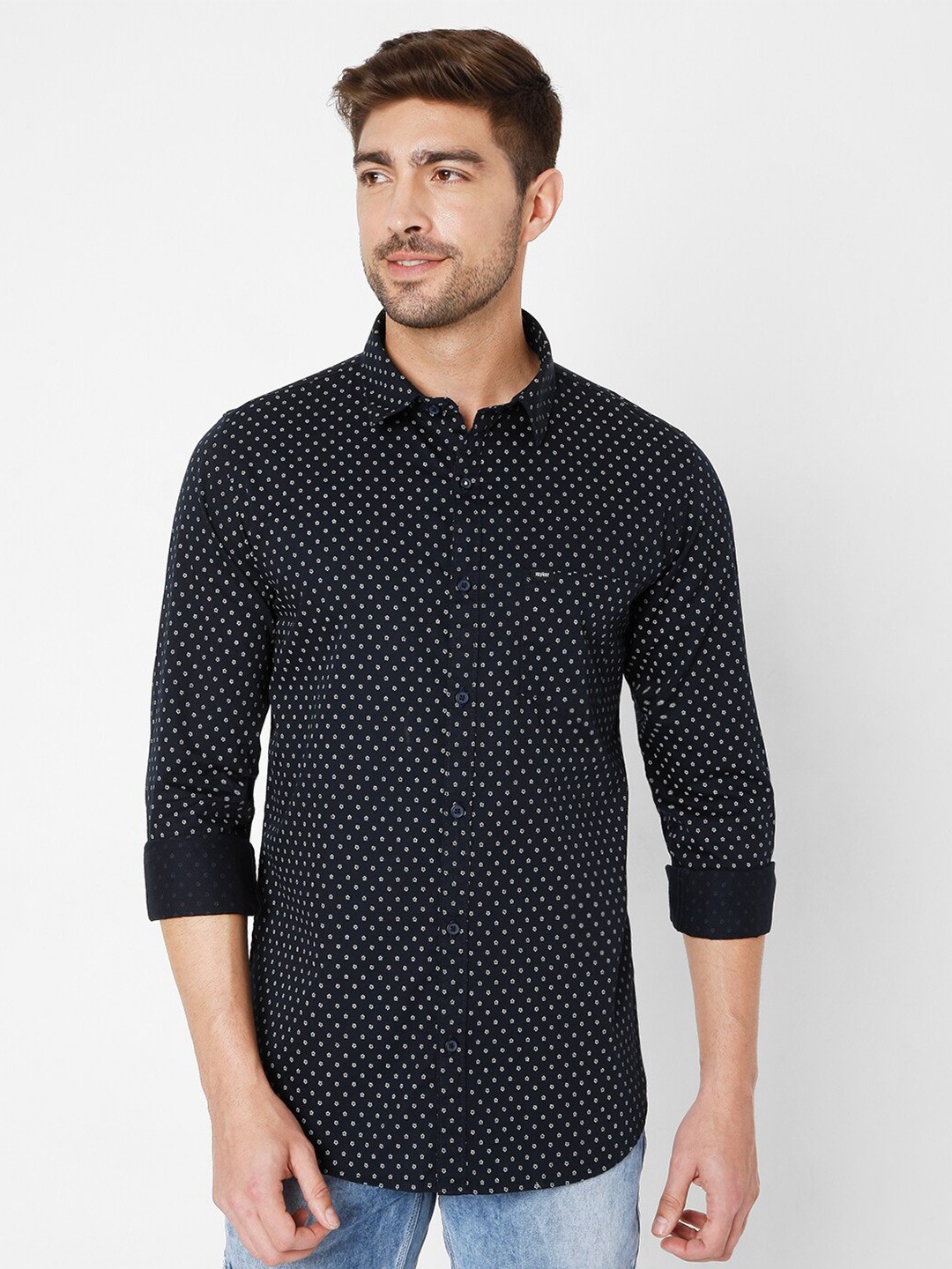 

SPYKAR Men Blue Slim Fit Printed Casual Shirt