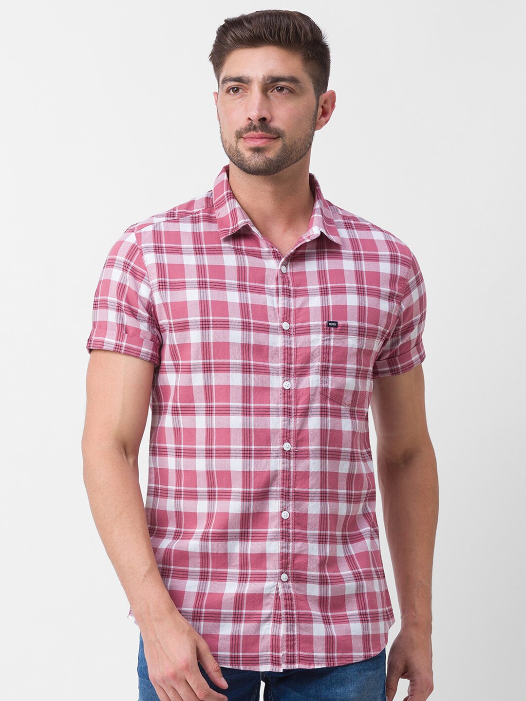 

SPYKAR Men Mauve Slim Fit Tartan Checked Cotton Casual Shirt
