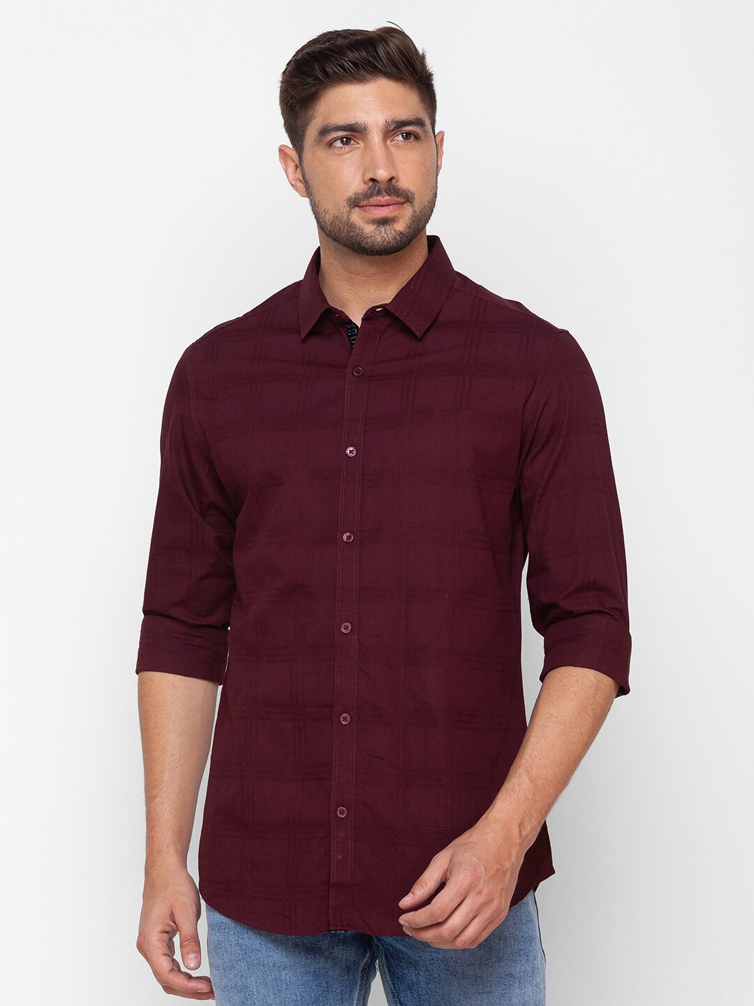 

SPYKAR Men Red Horizontal Striped Cotton Casual Shirt