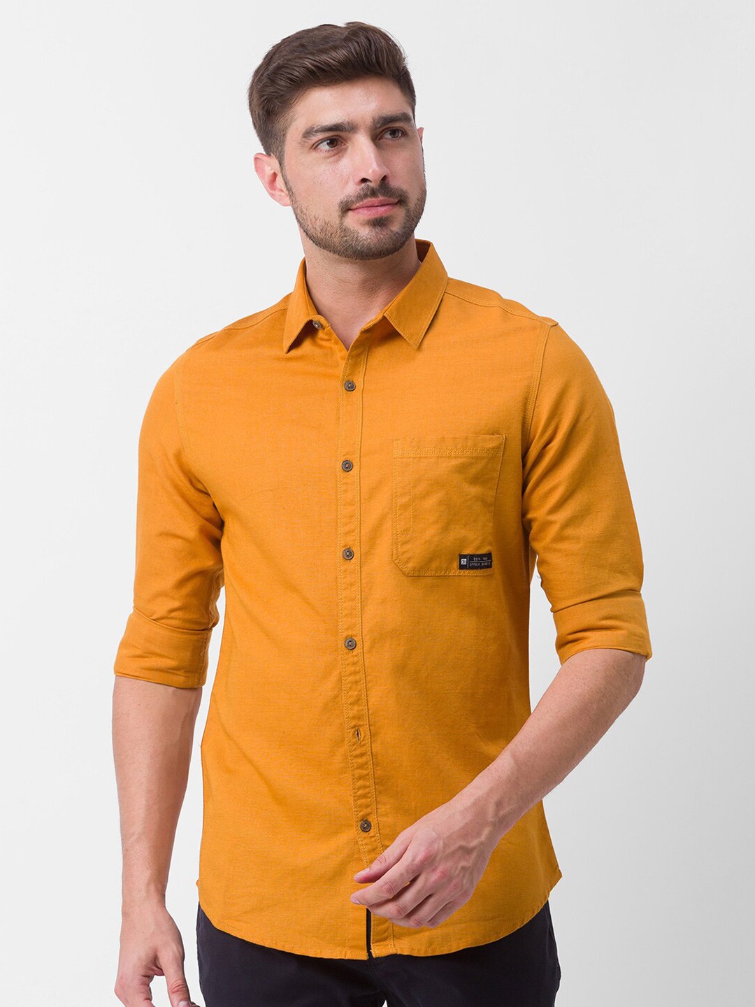 

SPYKAR Men Yellow Slim Fit Cotton Casual Shirt