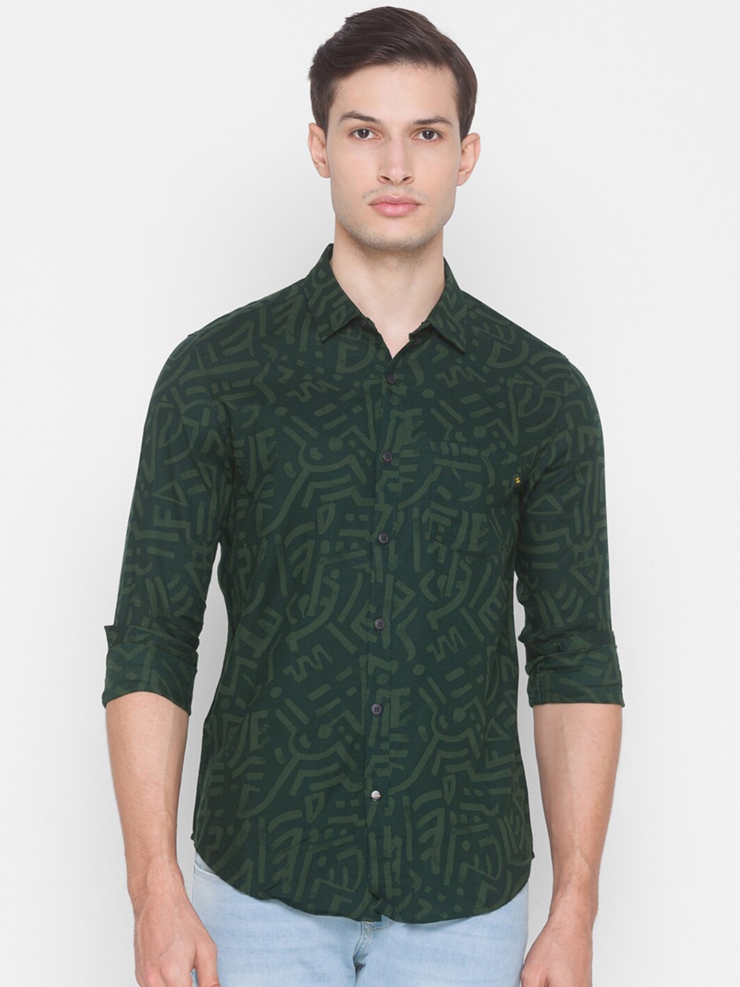 

SPYKAR Men Green Slim Fit Printed Cotton Casual Shirt