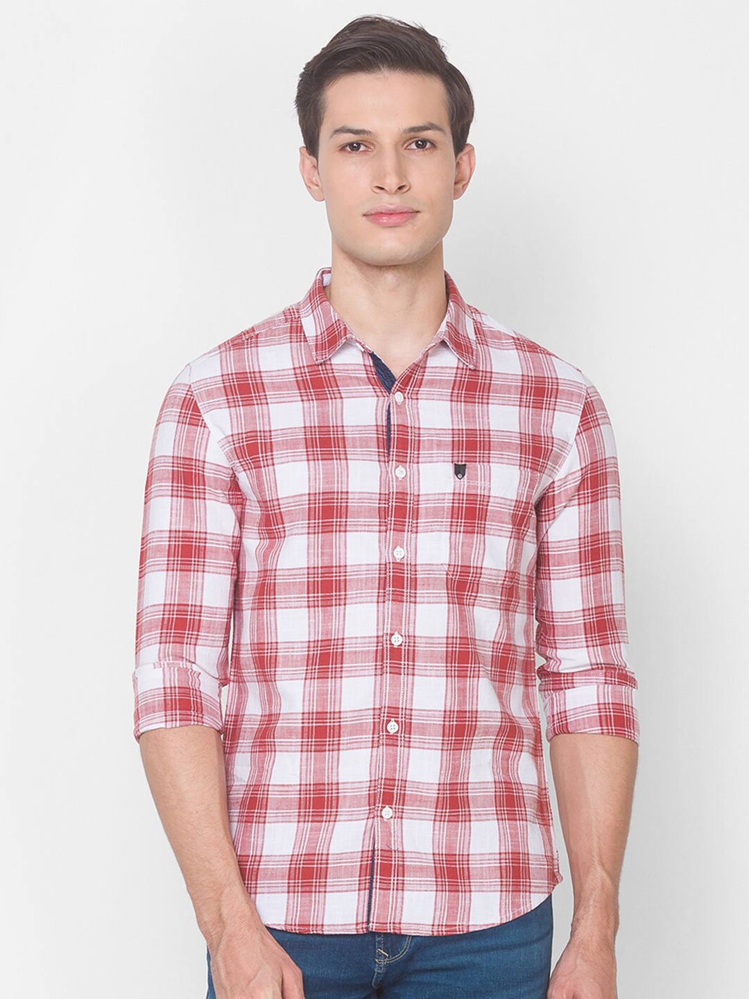

SPYKAR Men Red Slim Fit Tartan Checks Checked Casual Shirt
