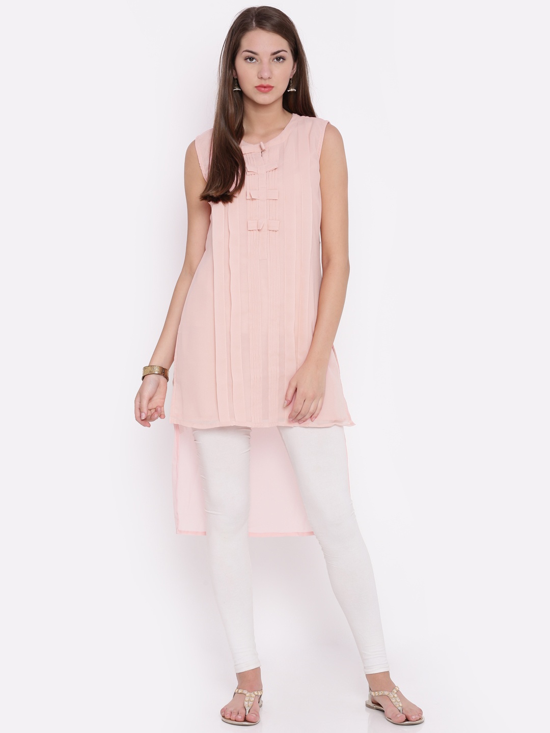 

Jashn Women Pink Printed Back Pleated Straight Kurta