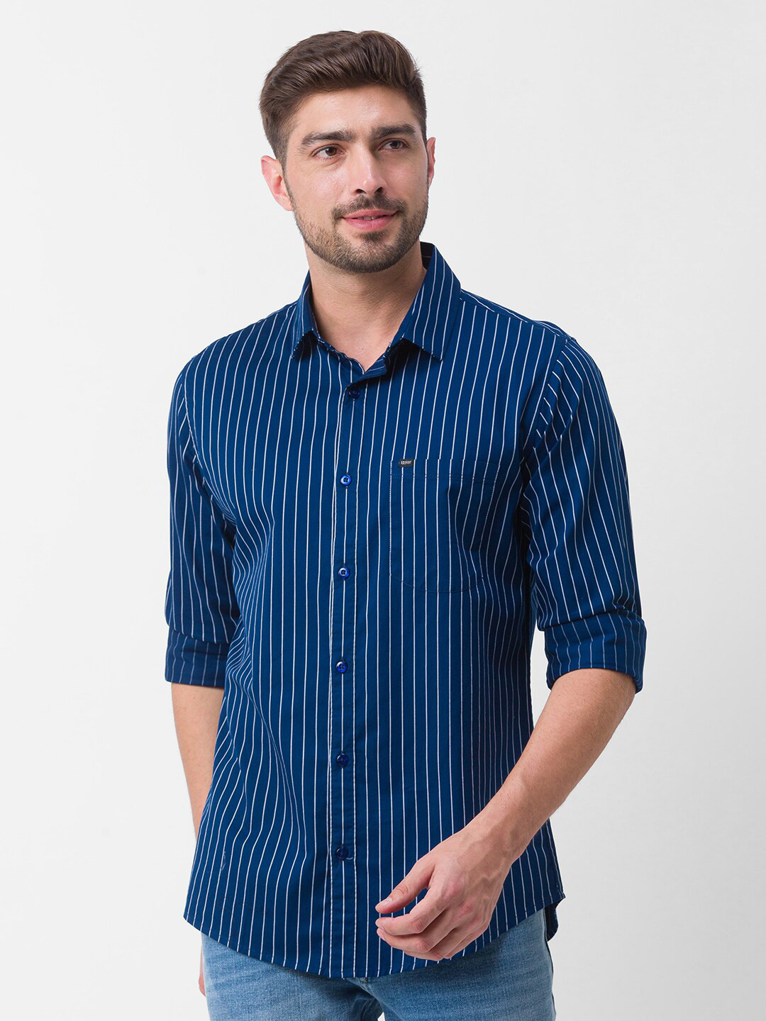 

SPYKAR Men Blue Striped Casual Shirt