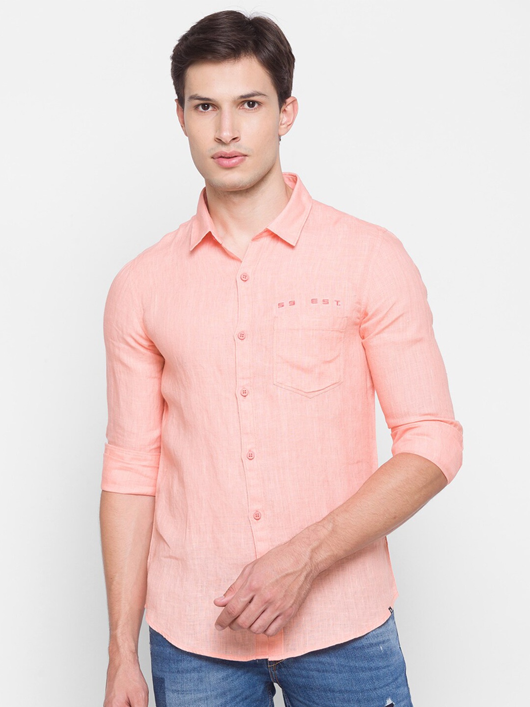 

SPYKAR Men Orange Slim Fit Casual Shirt