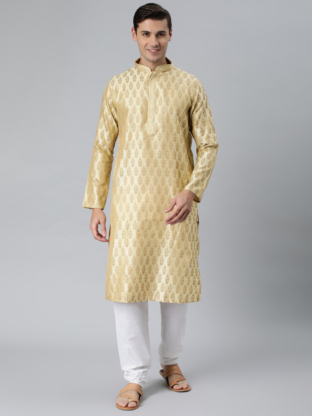 

Manthan Golden & Beige Woven Design Kurta, Gold