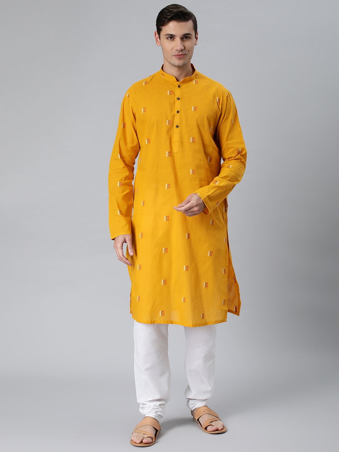

Manthan Yellow Geometric Printed Cotton Kurta