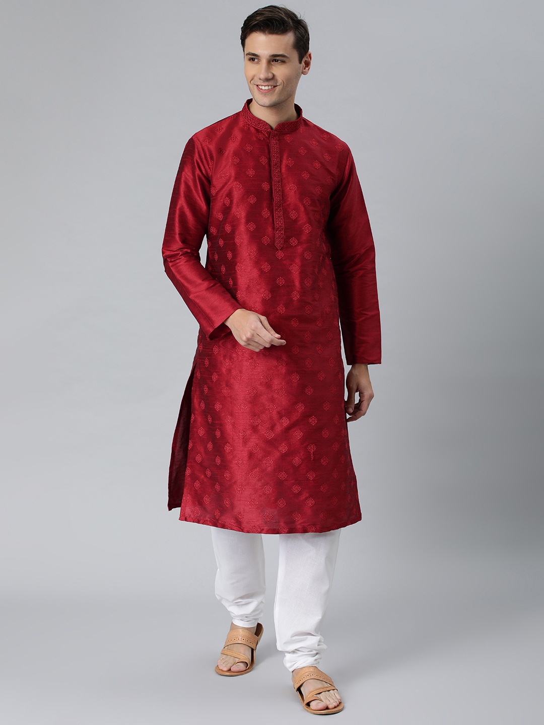 

Manthan Red Solid Dupion Art Silk Kurta