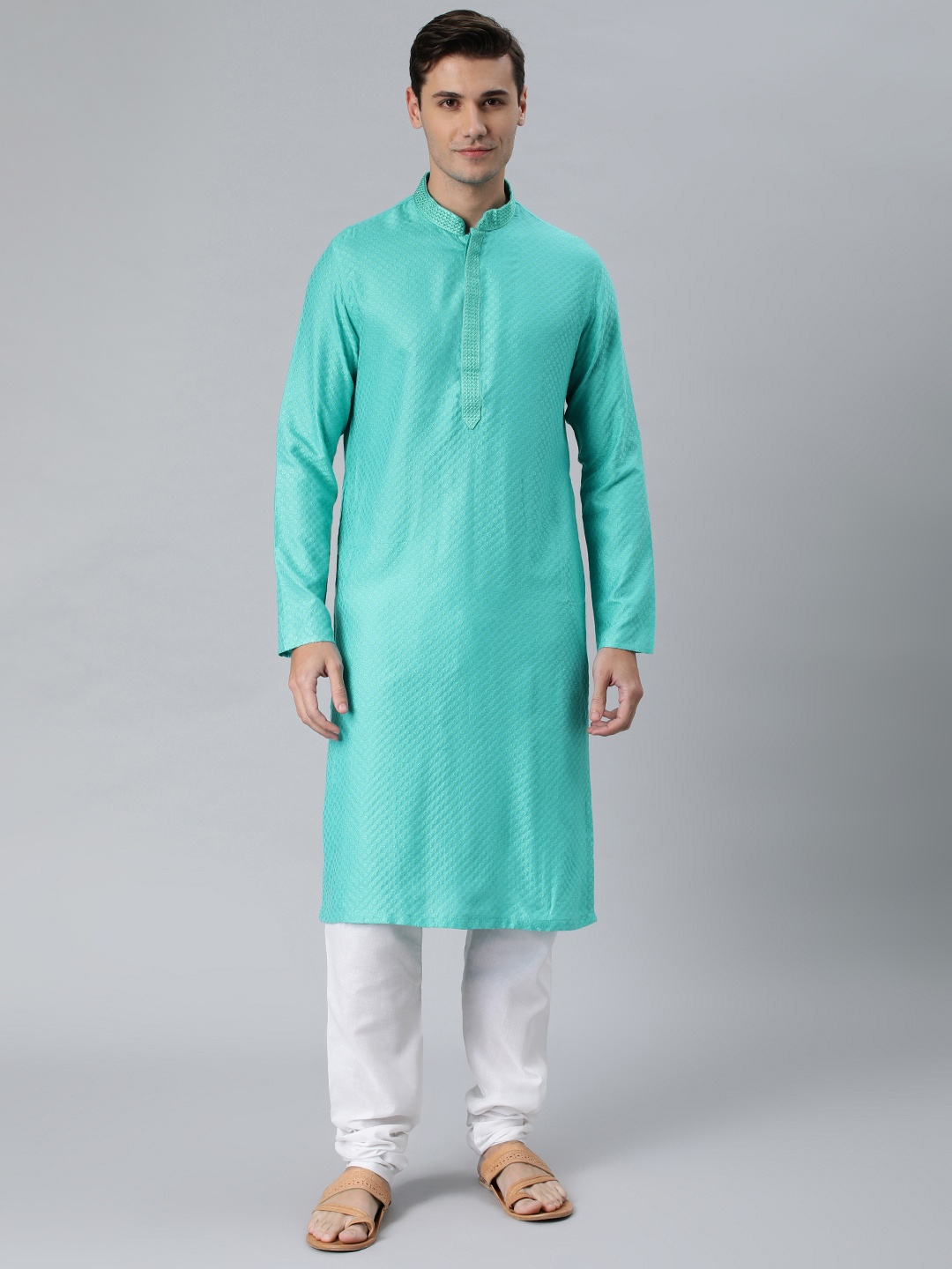 

Manthan Blue Solid Art Silk Kurta