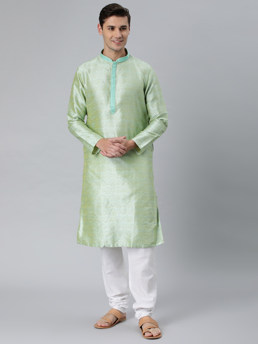 

Manthan Green Solid Art Silk Kurta