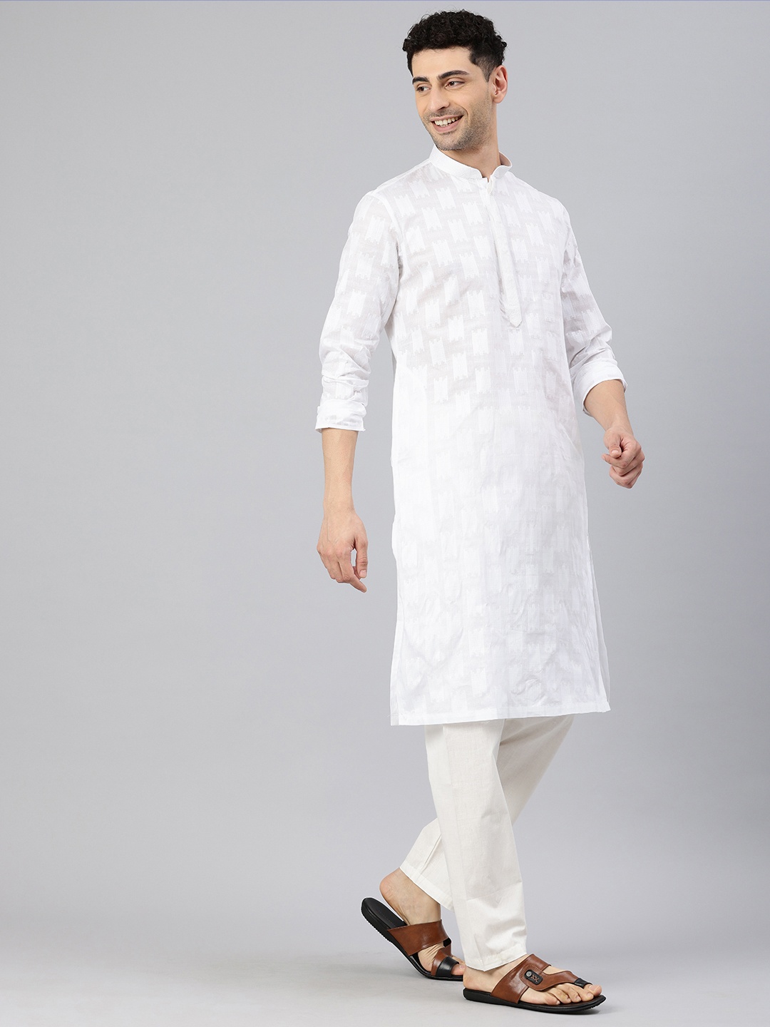 

Manthan Men Mandarin Collar Pure Cotton Kurta, White