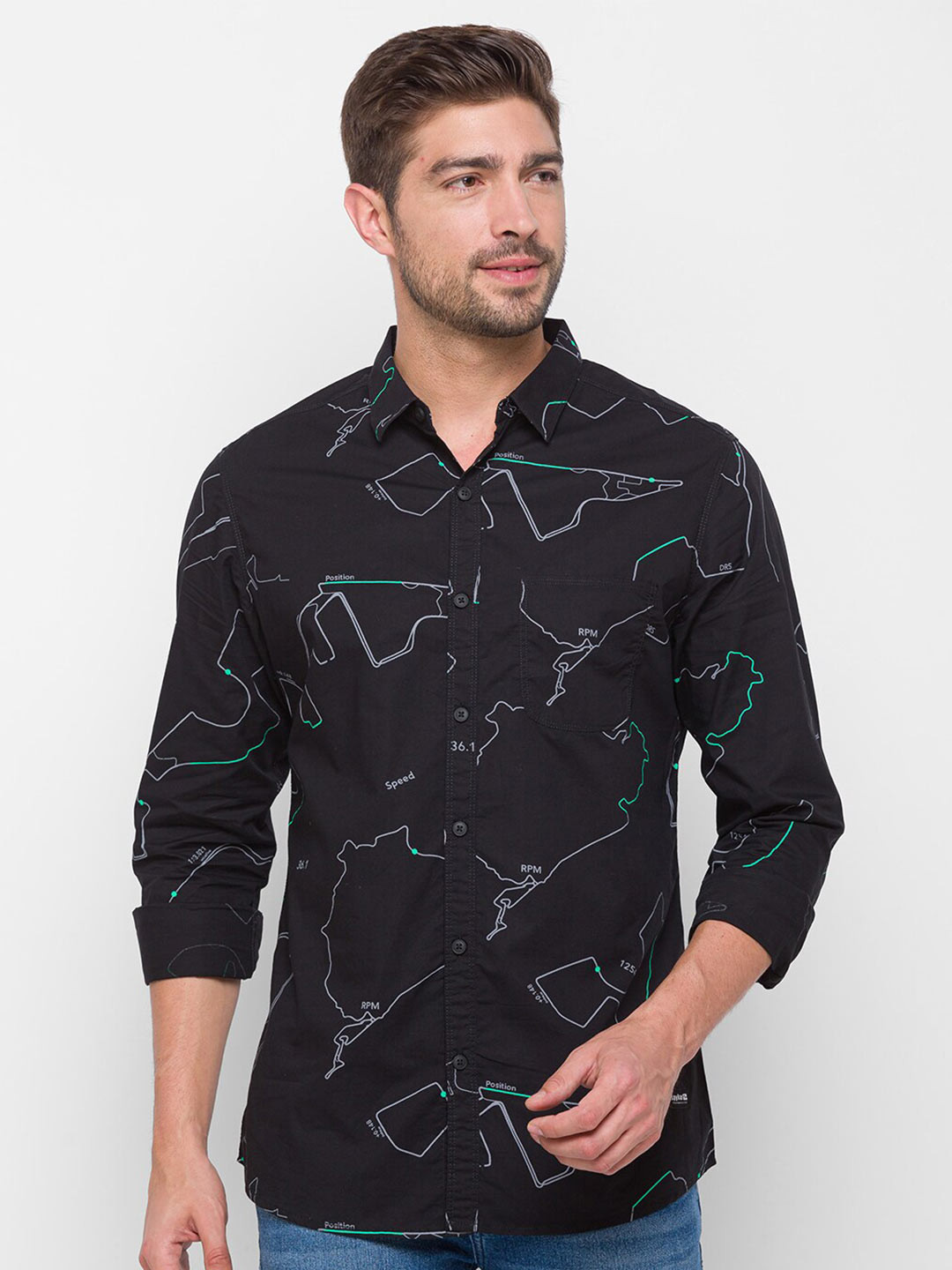 

SPYKAR Men Black Slim Fit Printed Casual Shirt