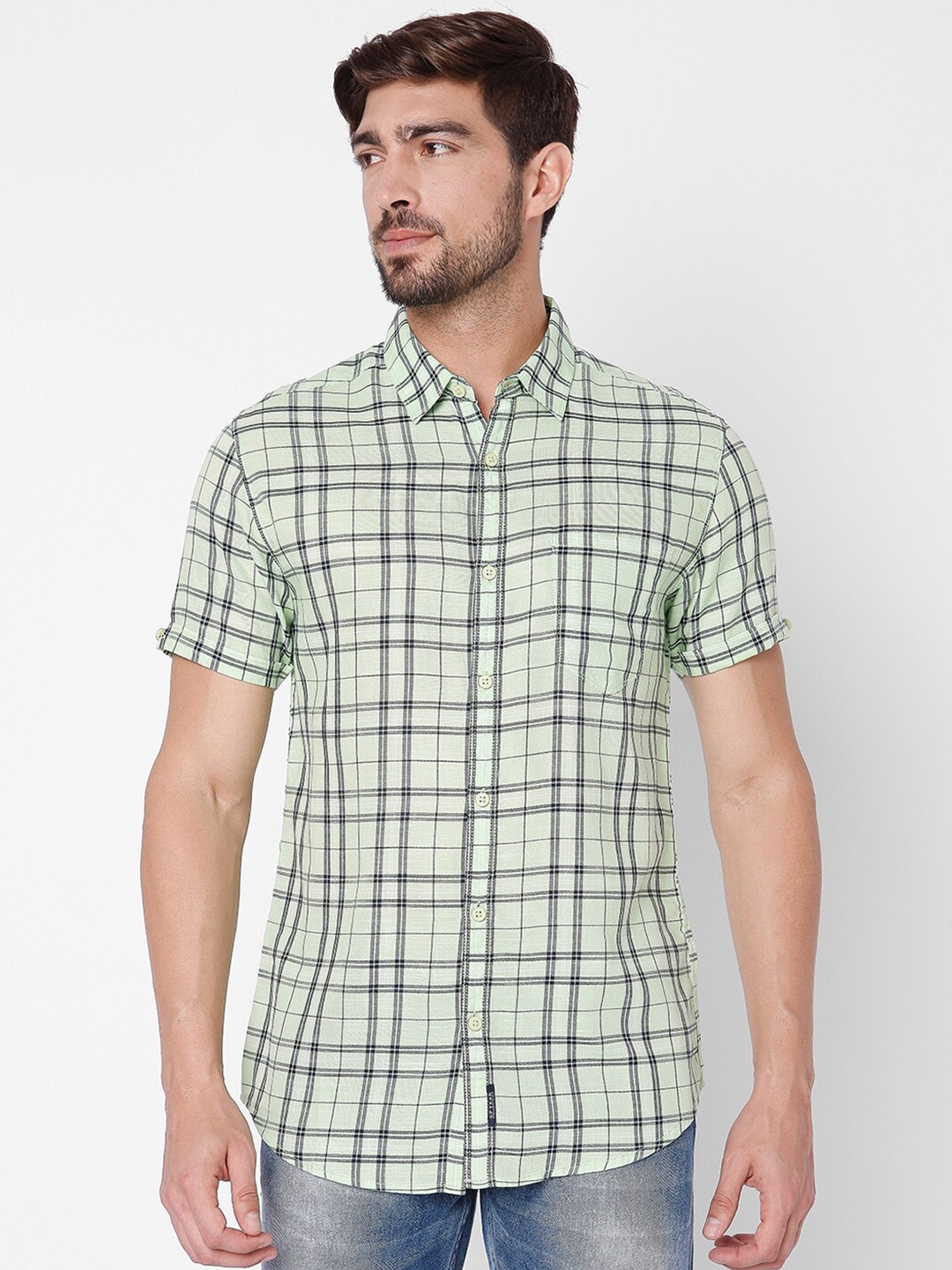 

SPYKAR Men Lime Green Slim Fit Tartan Checked Casual Shirt