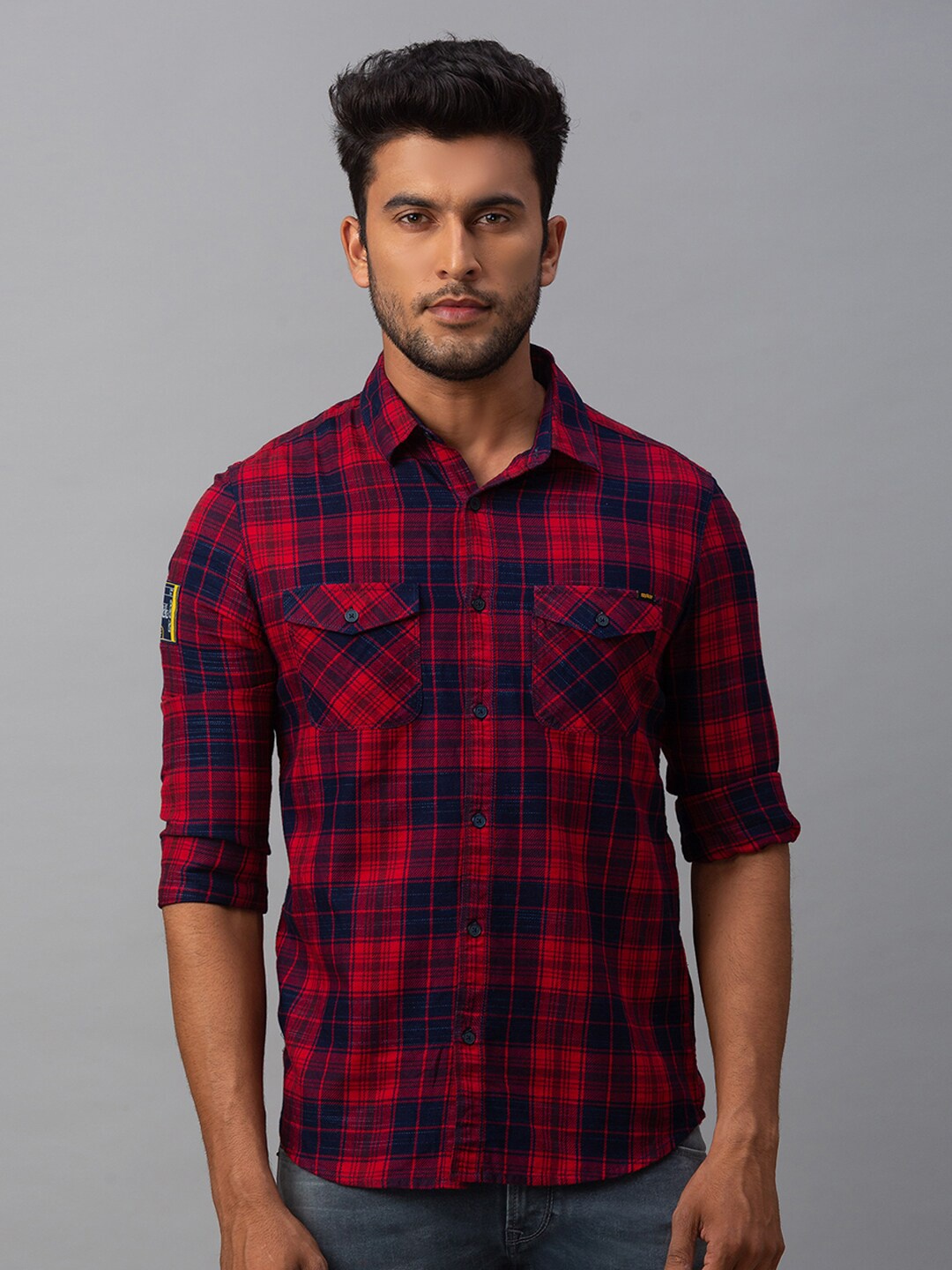 

SPYKAR Men Red Slim Fit Tartan Checked Casual Shirt