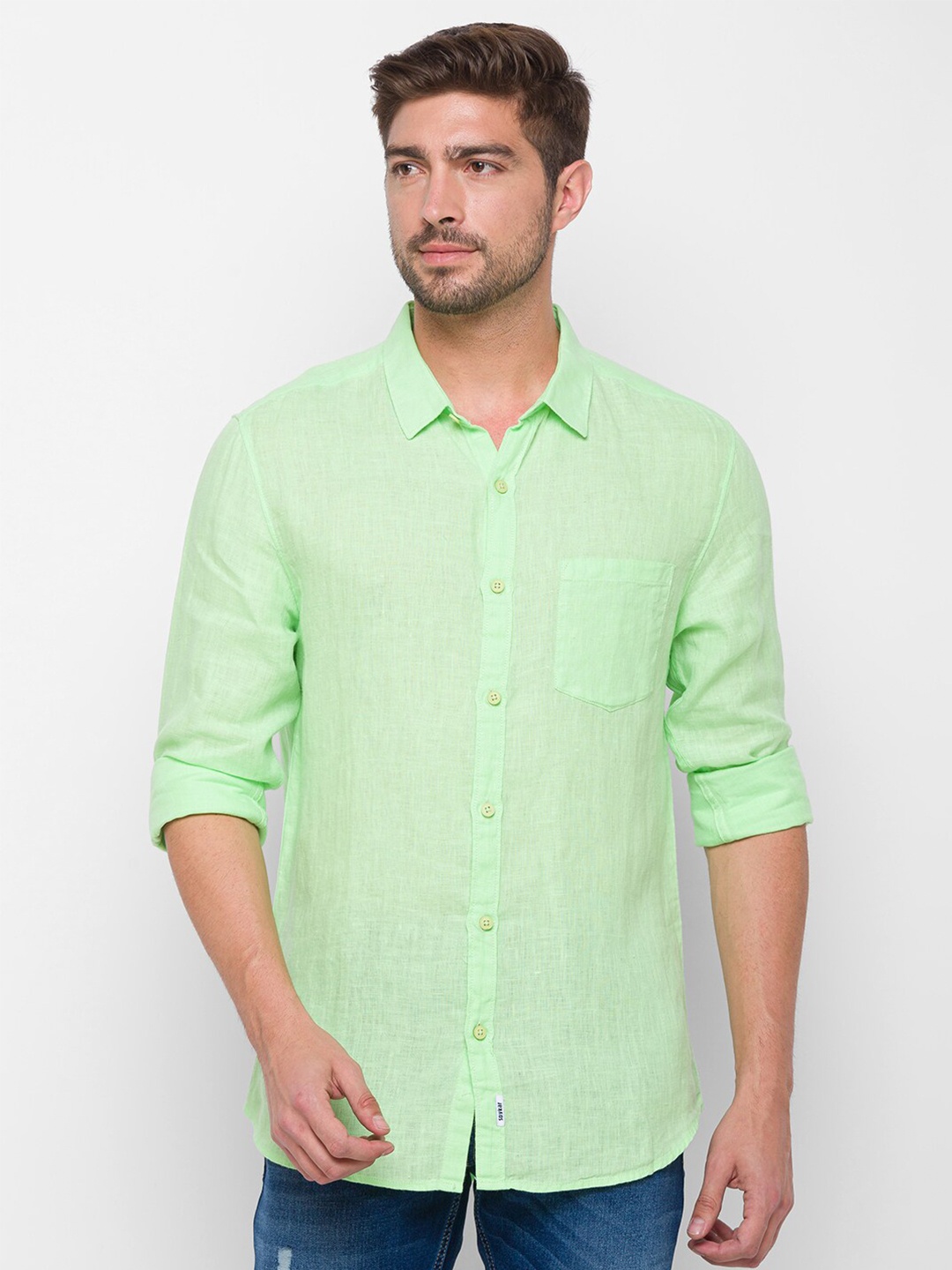 

SPYKAR Men Lime Green Solid Slim Fit Cotton Casual Shirt