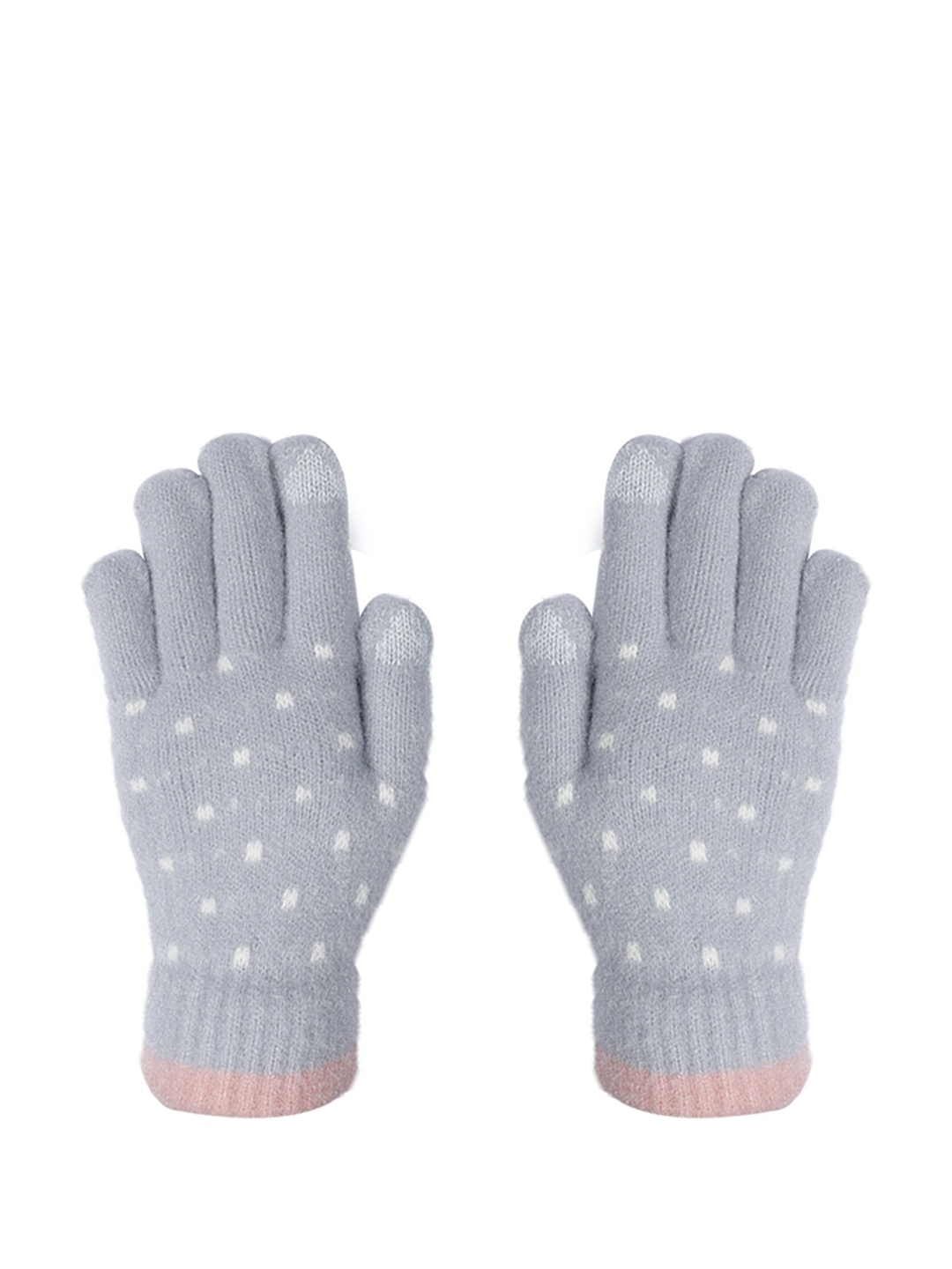 

LOOM LEGACY Women Grey & White Printed Acrylic Gloves