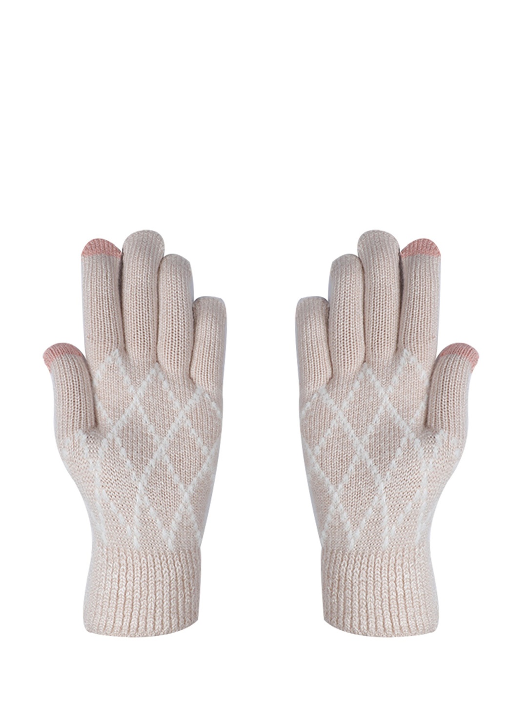 

LOOM LEGACY Women Cream Colored Self Design Acrylic Gloves