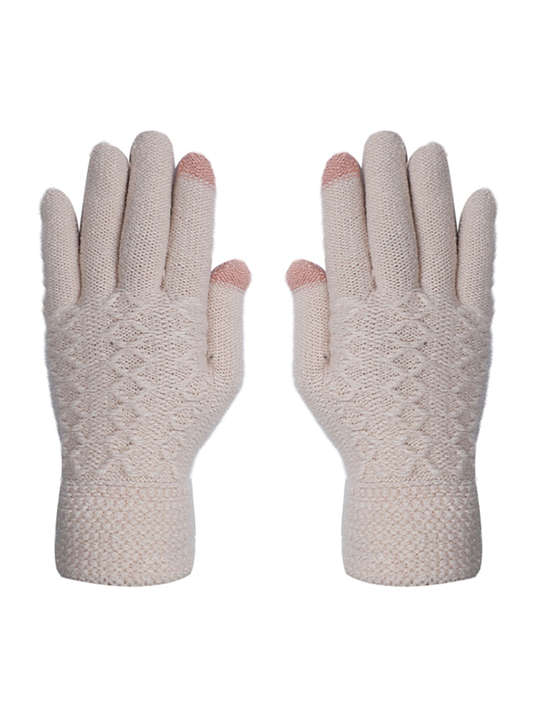 

LOOM LEGACY Women Cream Coloured Patterned Acrylic Gloves