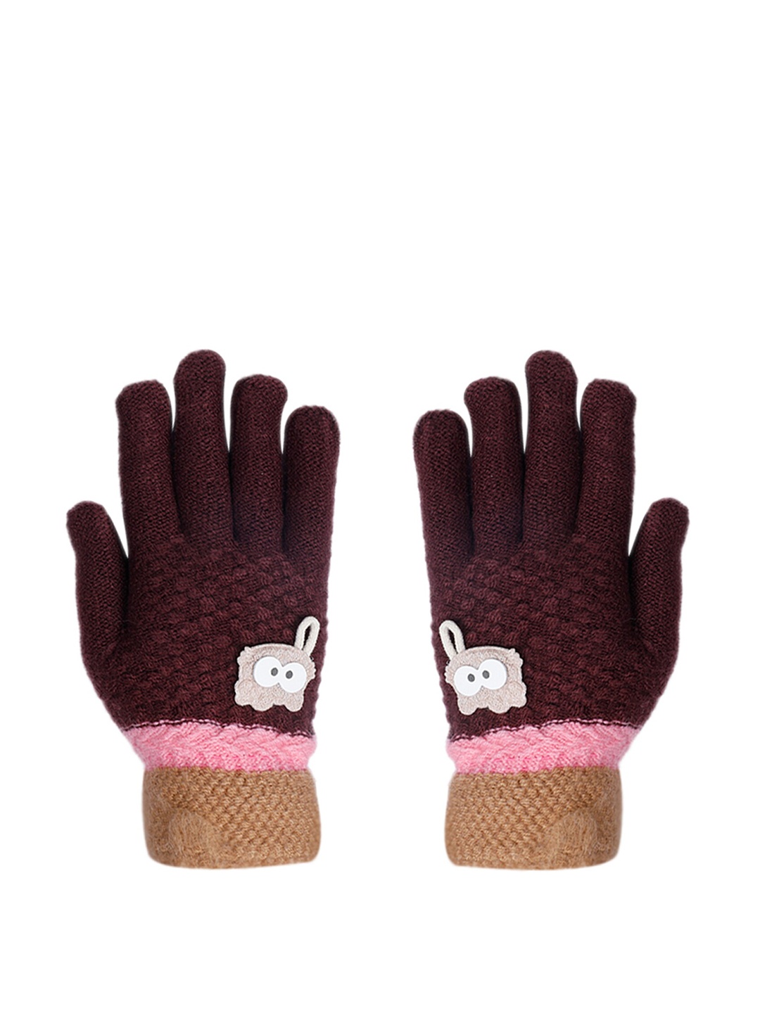 

LOOM LEGACY Women Maroon & Beige Self Design Winter Acrylic Gloves