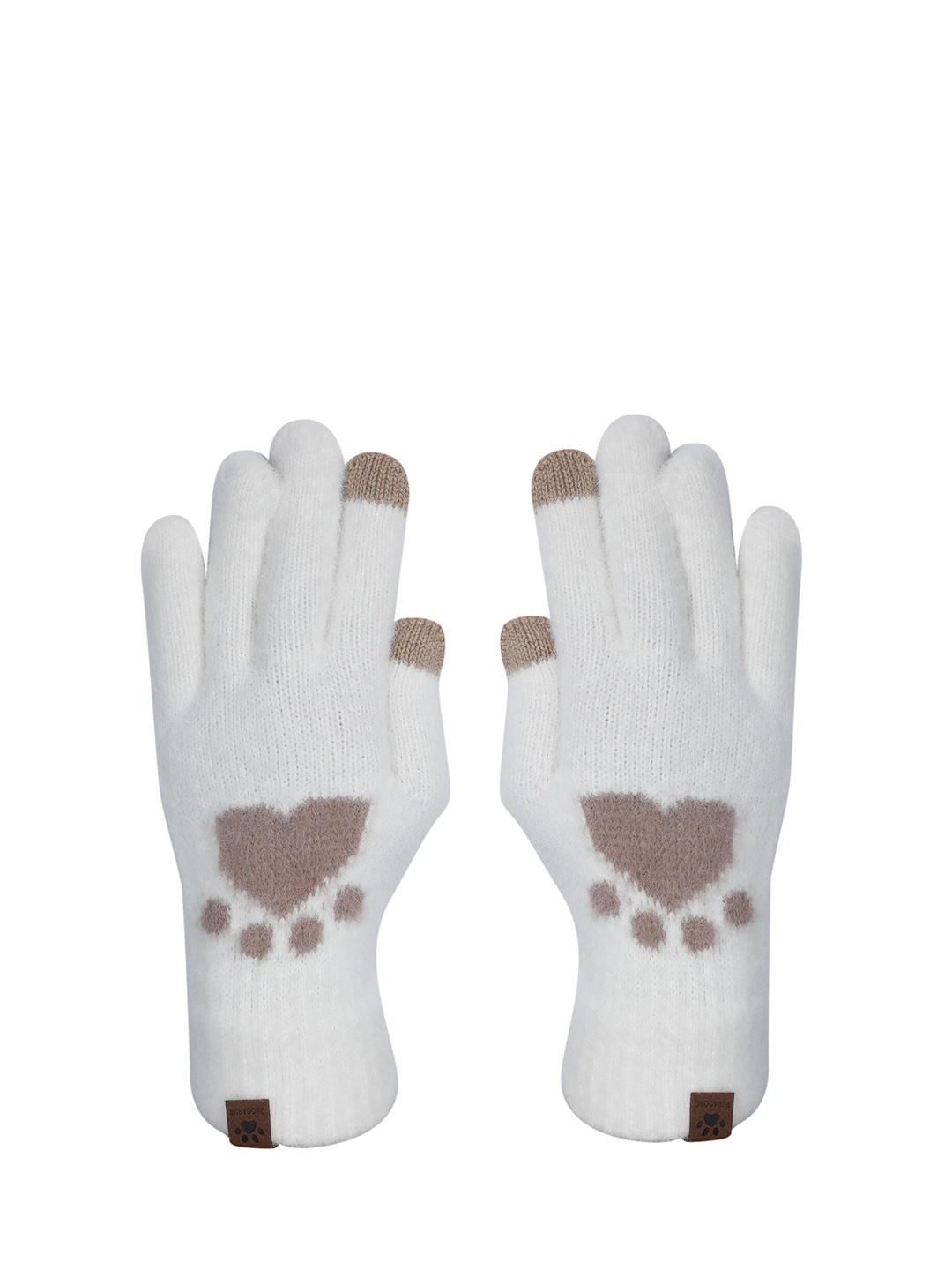 

LOOM LEGACY Women Cream-Colored & Brown Acrylic Winter Gloves