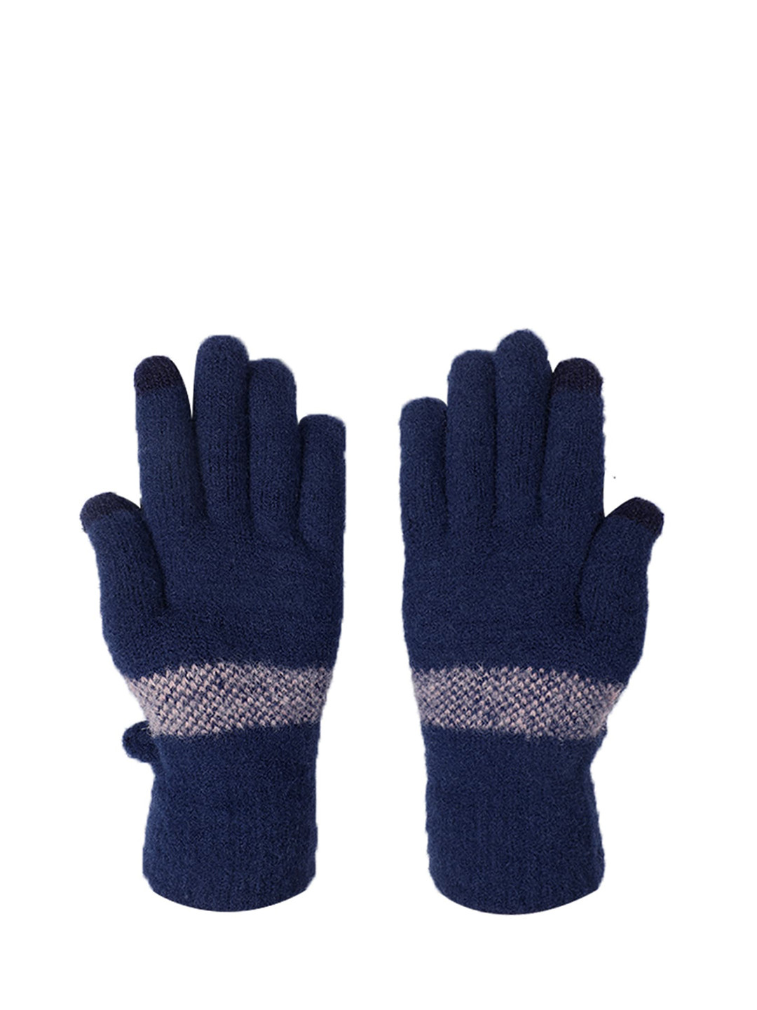 

LOOM LEGACY Women Navy Blue & Pink Printed Acrylic Hand Gloves