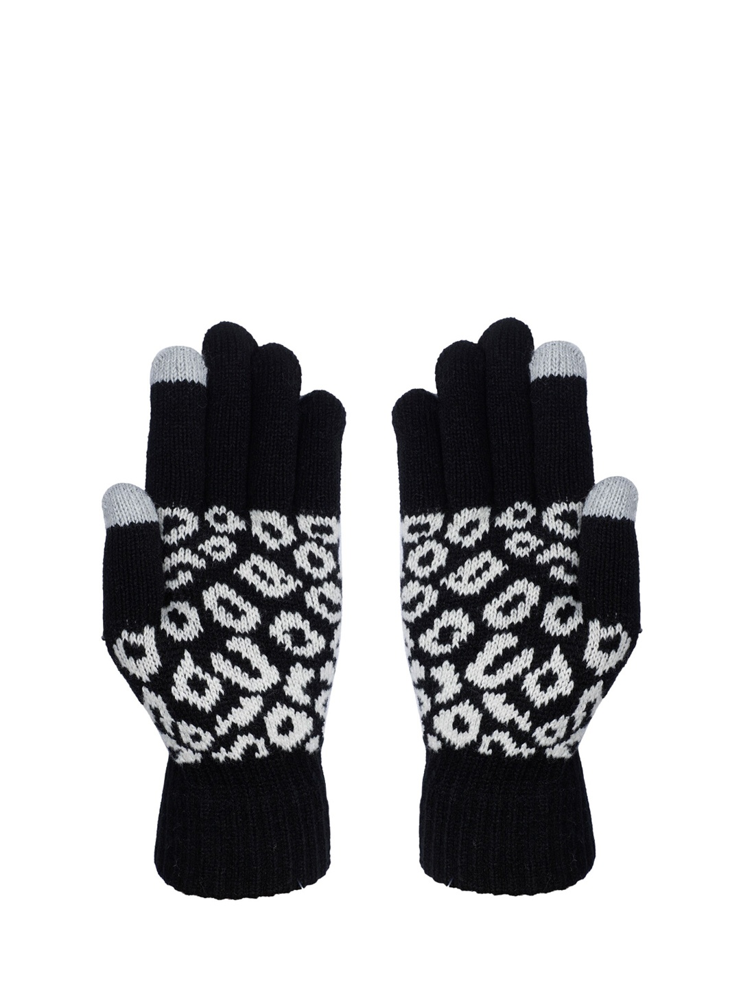 

LOOM LEGACY Women Black & Grey Printed Acrylic Hand Gloves
