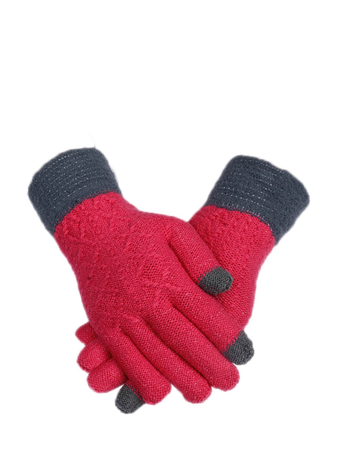 

LOOM LEGACY Women Magenta & Navy Blue Self Design Winter Acrylic Hand Gloves, Red