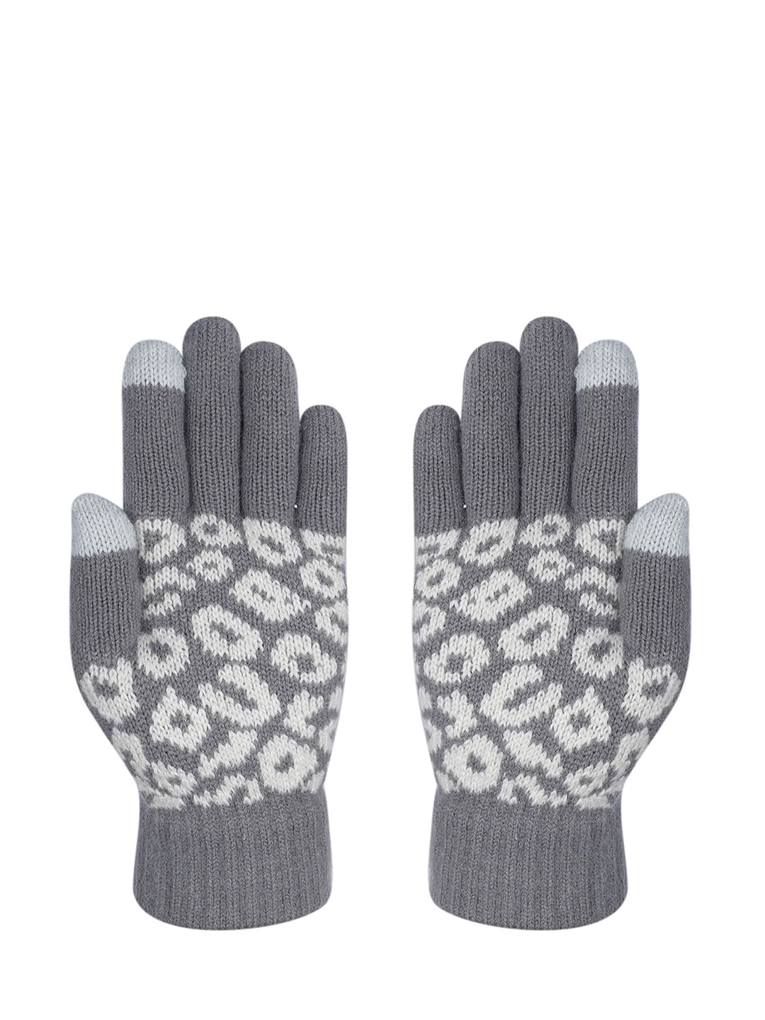 

LOOM LEGACY Women Grey & White Self Design Acrylic Hand Gloves