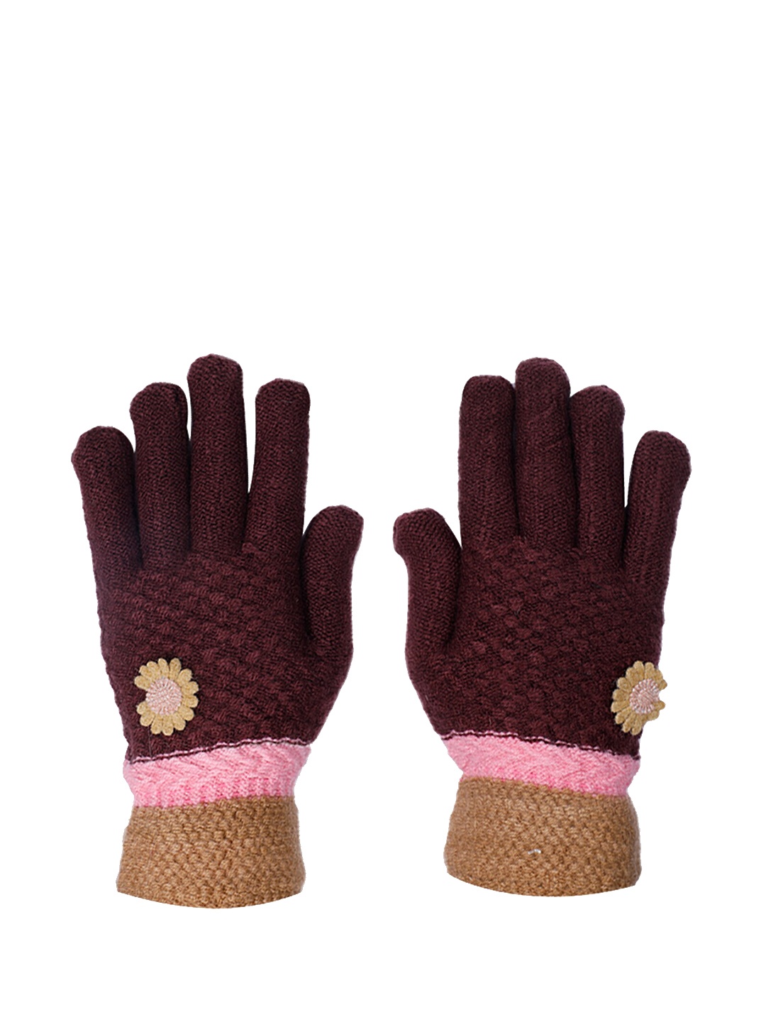 

LOOM LEGACY Women Maroon & Brown Printed Acrylic Hand Gloves