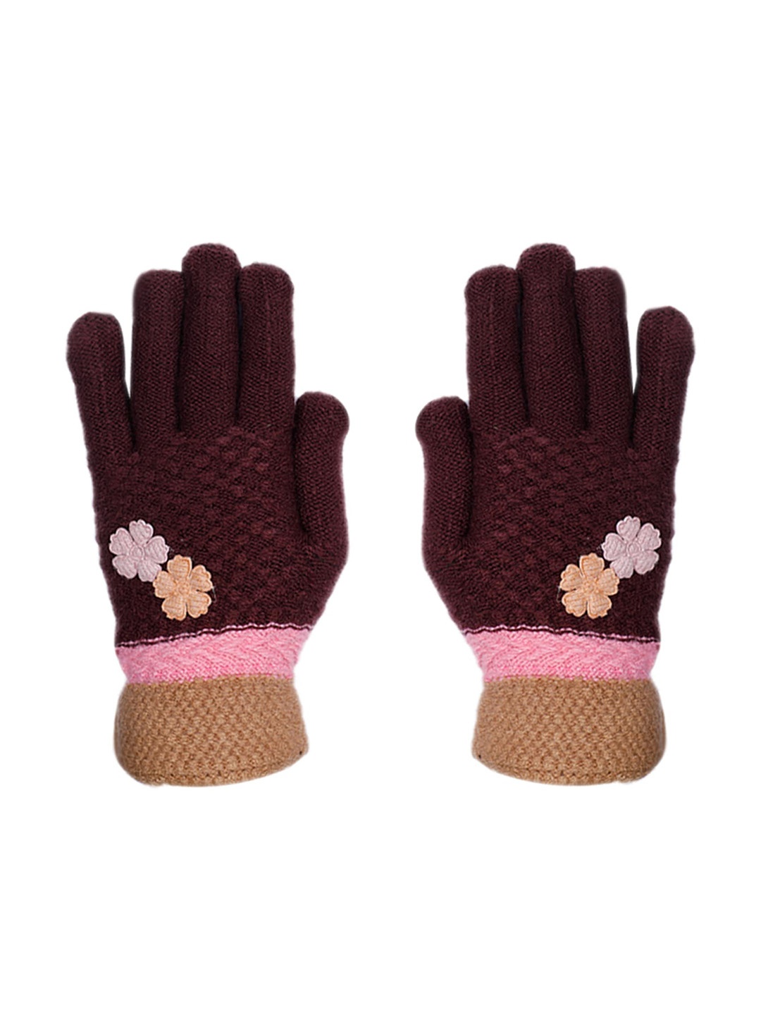 

LOOM LEGACY Women Maroon & Pink Embroidered Acrylic Hand Gloves