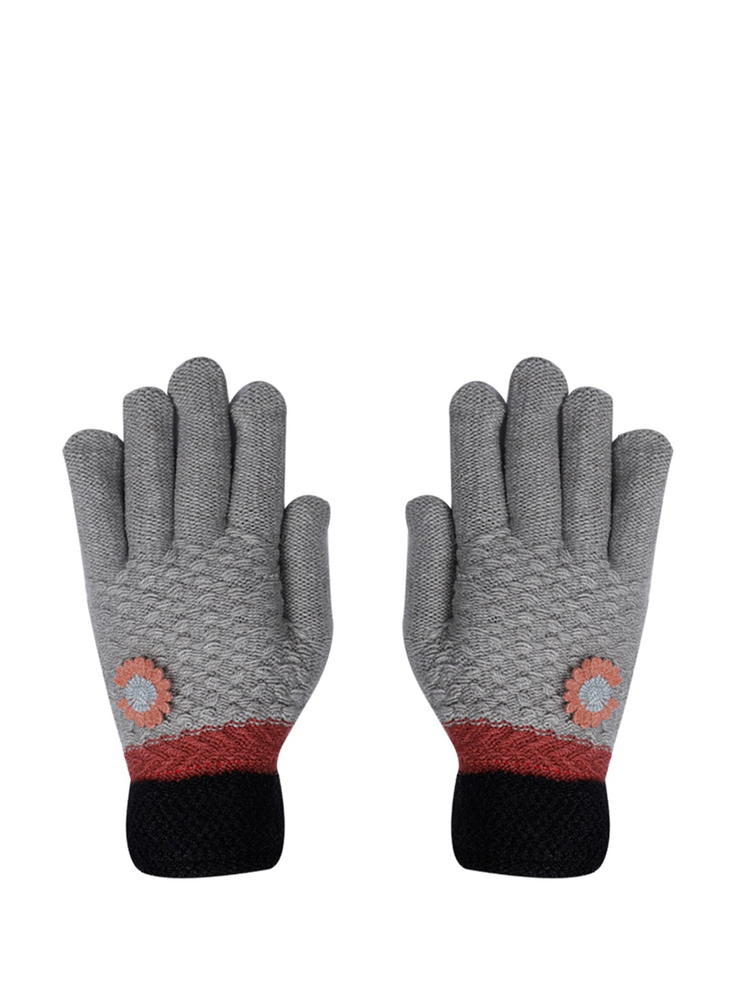 

LOOM LEGACY Women Grey & Black Textured Acrylic Hand Gloves