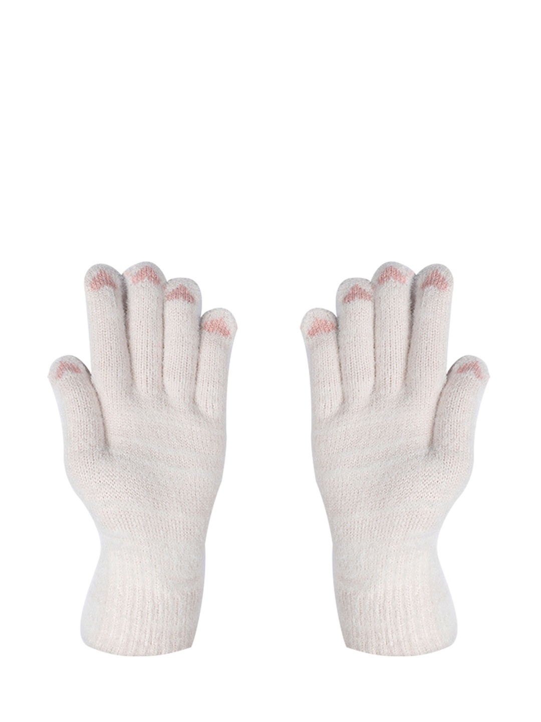 

LOOM LEGACY Women Cream Embroidered Acrylic Hand Gloves