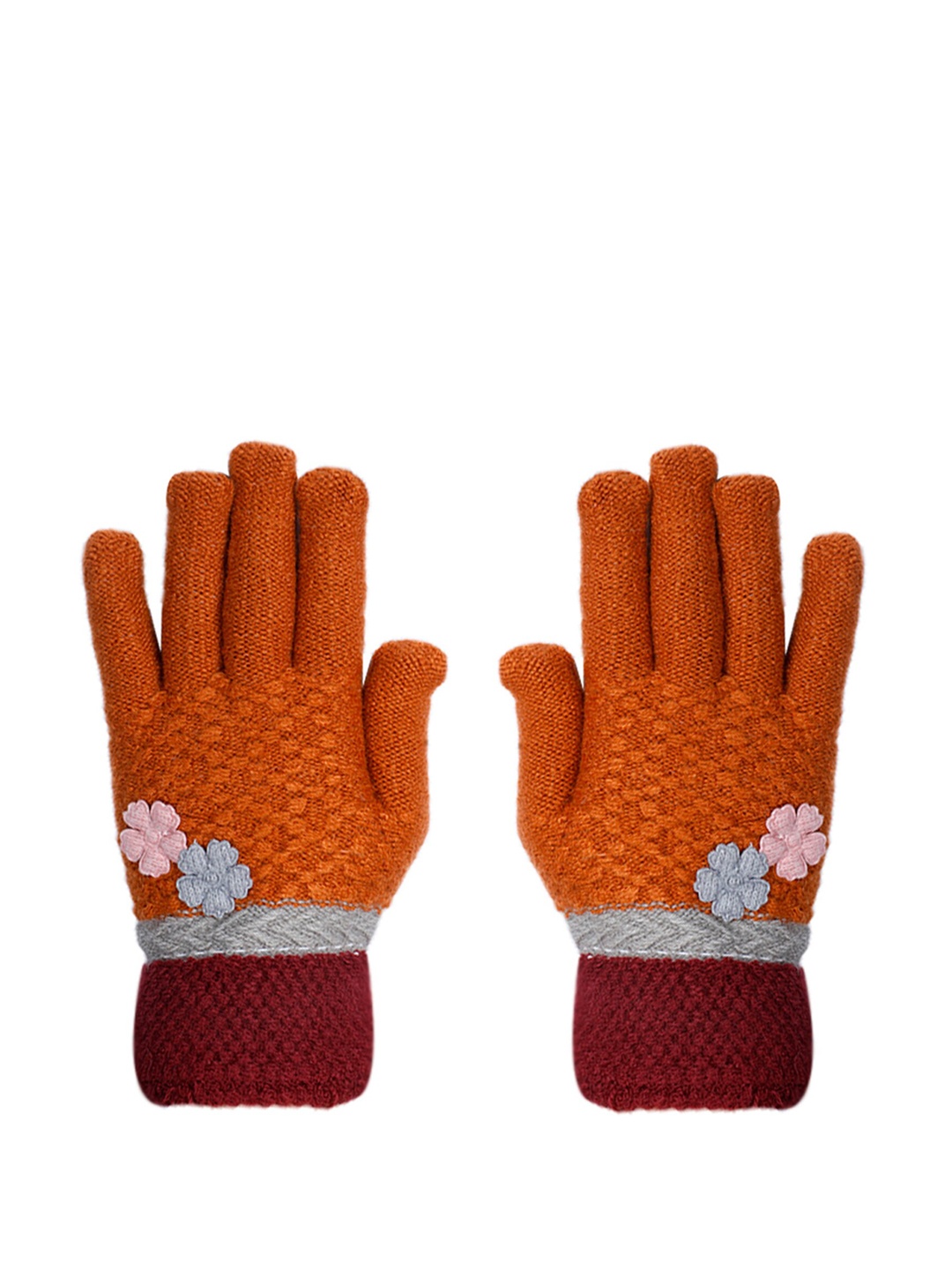 

LOOM LEGACY Women Brown & Maroon Self Design Winter Acrylic Hand Gloves