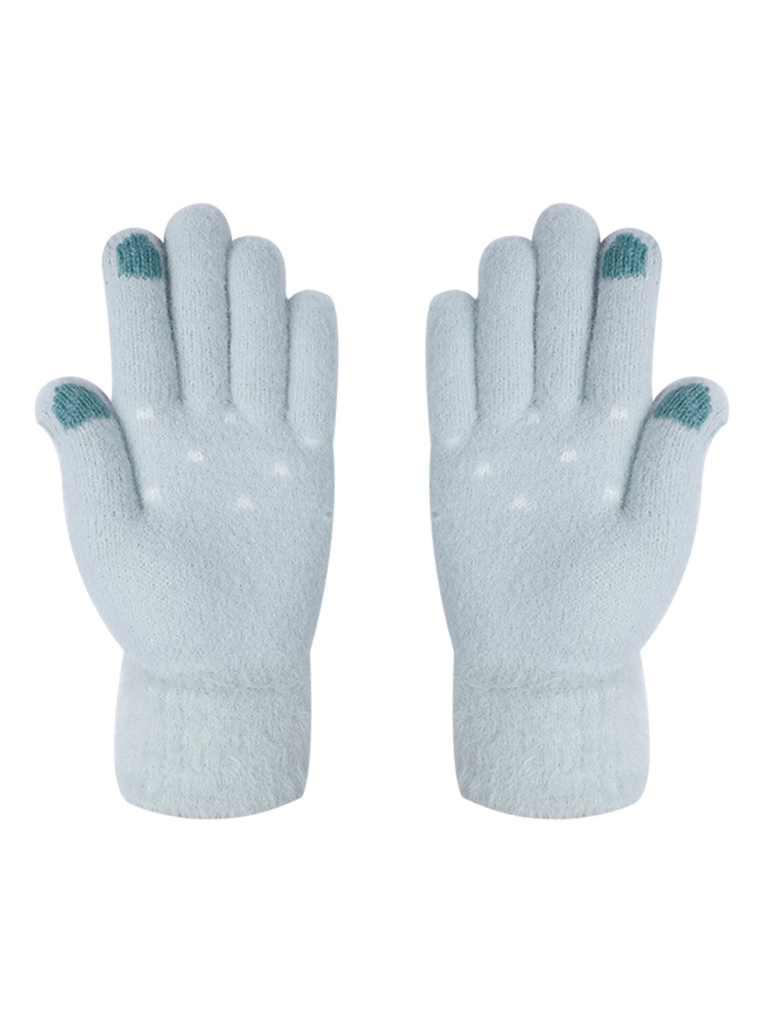 

LOOM LEGACY Women Turquoise Blue Patterned Acrylic Hand Gloves