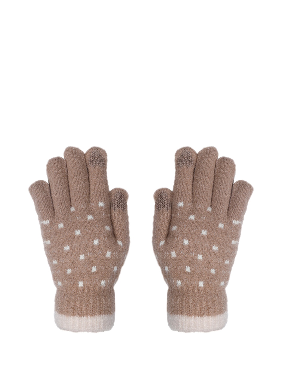 

LOOM LEGACY Women Beige & White Self Design Winter Acrylic Hand Gloves, Brown