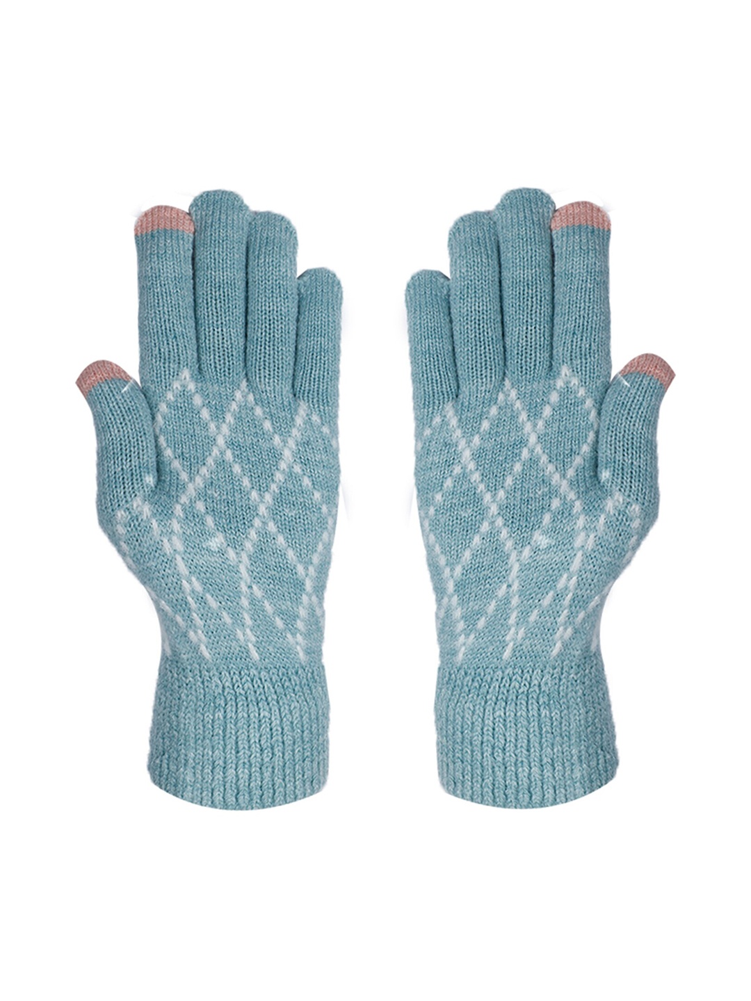 

LOOM LEGACY Women Turquoise Blue Knitted Acrylic Hand Gloves