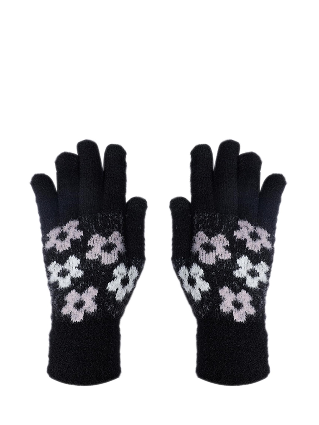 

LOOM LEGACY Women Black Printed Winter Acrylic Hand Gloves