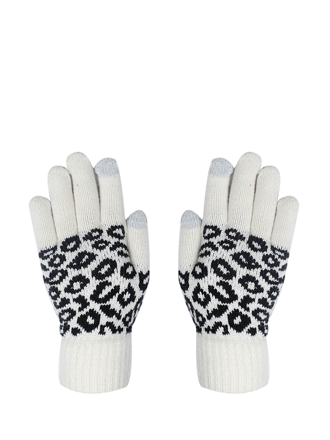 

LOOM LEGACY Women Cream & Black Printed Gloves