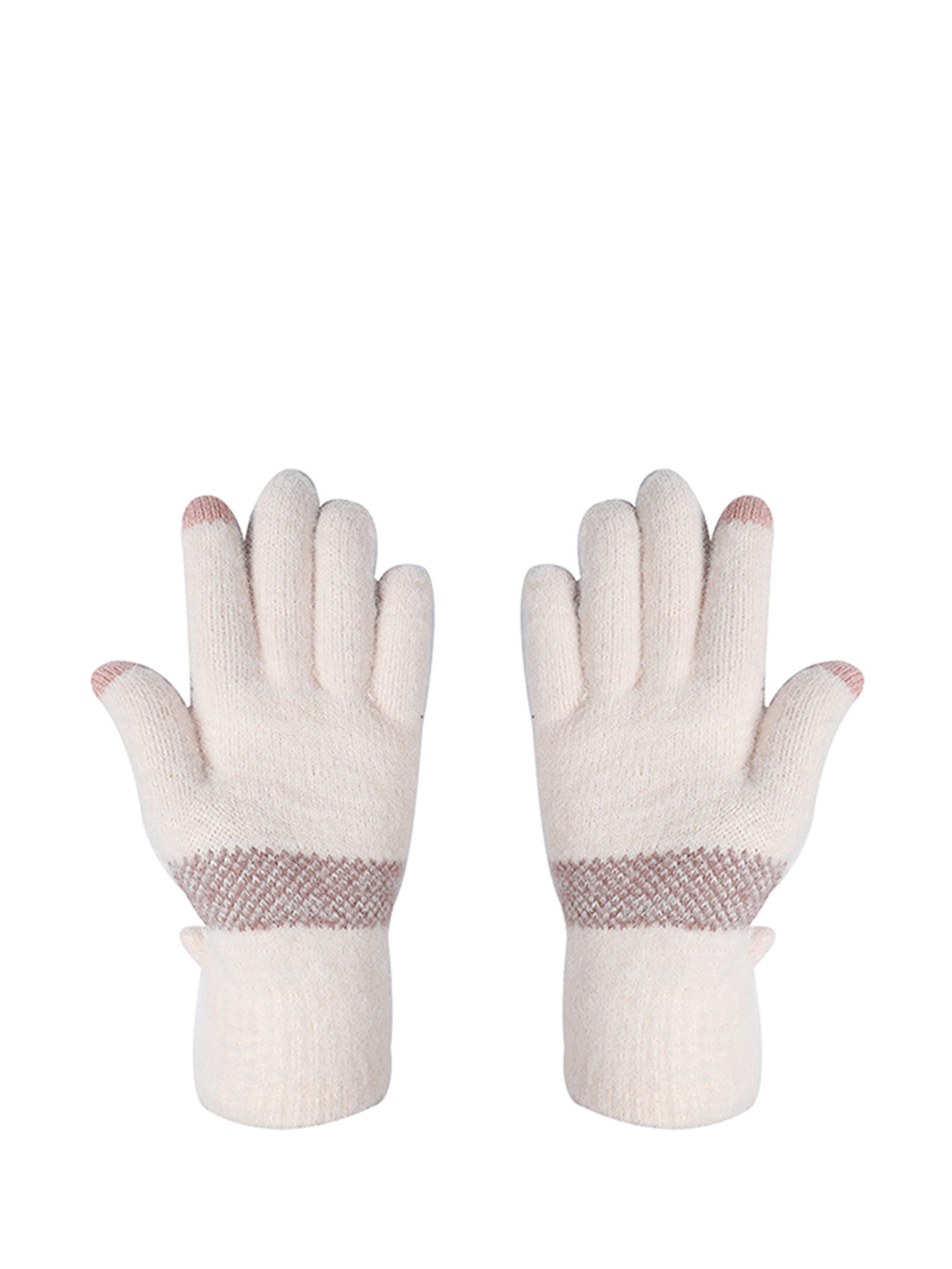 

LOOM LEGACY Women Cream-Colored Printed Winter Acrylic Hand Gloves