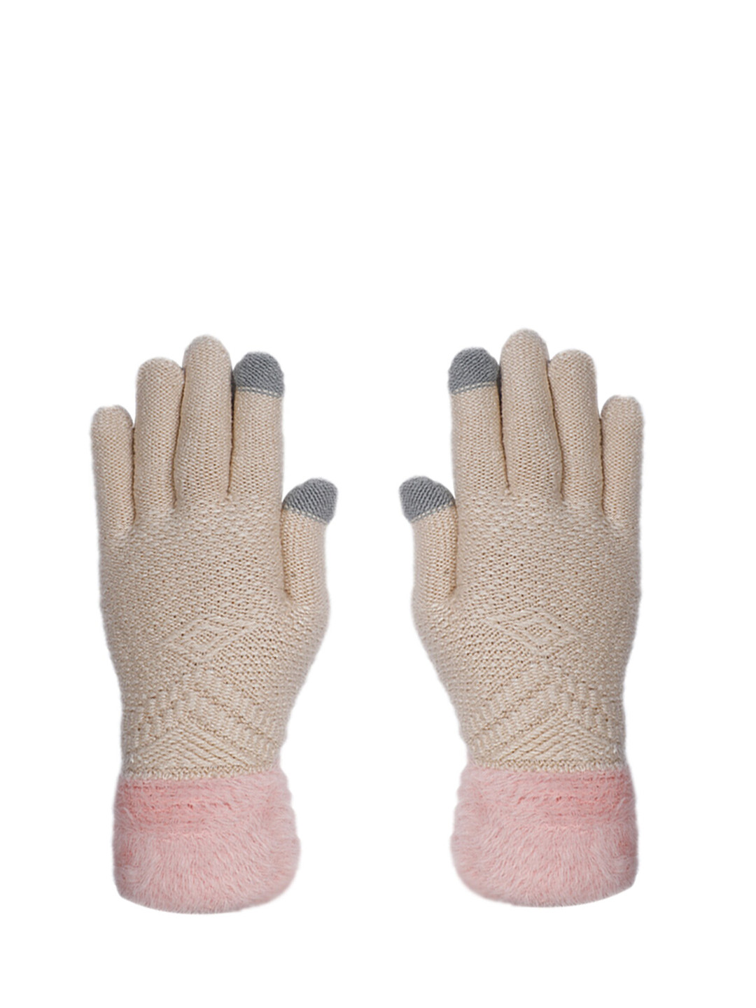 

LOOM LEGACY Women Cream Colored & Pink Self Design Gloves