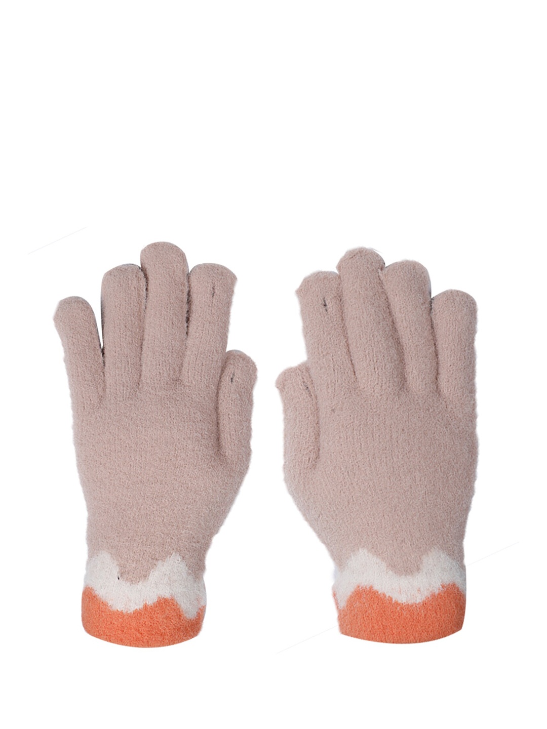 

LOOM LEGACY Women Brown & Orange Self Design Winter Woollen Gloves