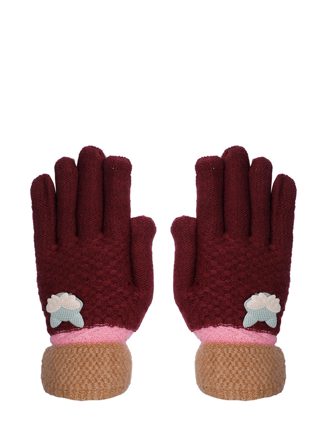 

LOOM LEGACY Women Maroon & Mustard Yellow Textured Gloves