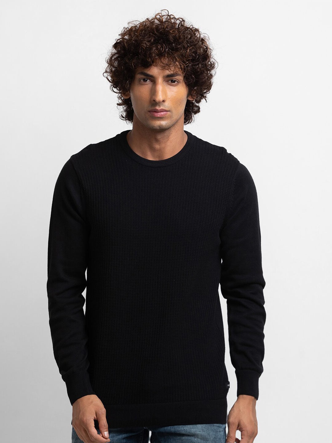 

SPYKAR Men Solid Round Neck Long Sleeves Pullover, Black