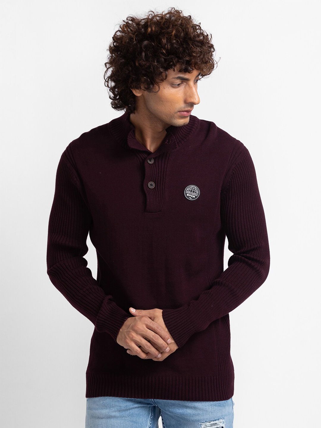 

SPYKAR Men Solid Full Sleeve Cotton Sweater Vest, Burgundy